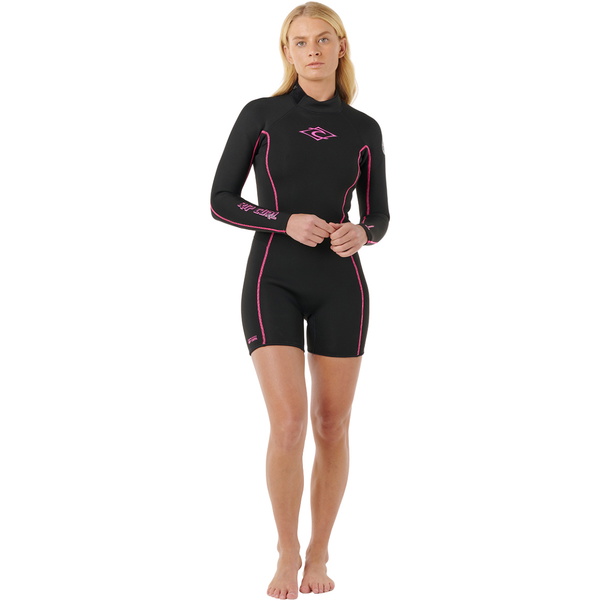 2026 Rip Curl Da Donna Steph Gilmore Dawn Patrol 2mm Back Zip Manica Lunga Shorty Muta 14AWSP - Black / Pink